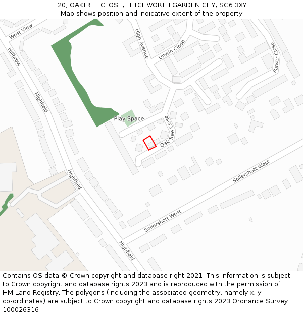 20, OAKTREE CLOSE, LETCHWORTH GARDEN CITY, SG6 3XY: Location map and indicative extent of plot