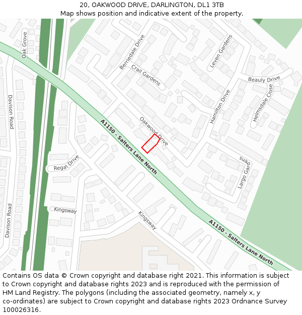 20, OAKWOOD DRIVE, DARLINGTON, DL1 3TB: Location map and indicative extent of plot