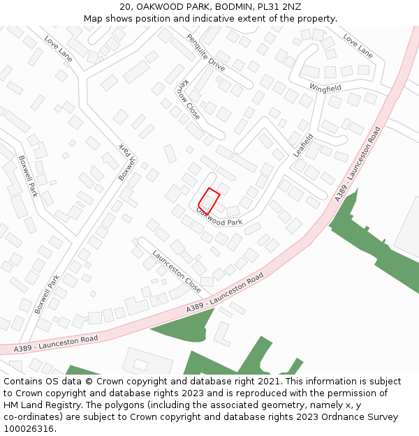 20, OAKWOOD PARK, BODMIN, PL31 2NZ: Location map and indicative extent of plot