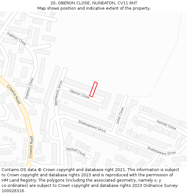 20, OBERON CLOSE, NUNEATON, CV11 6NT: Location map and indicative extent of plot