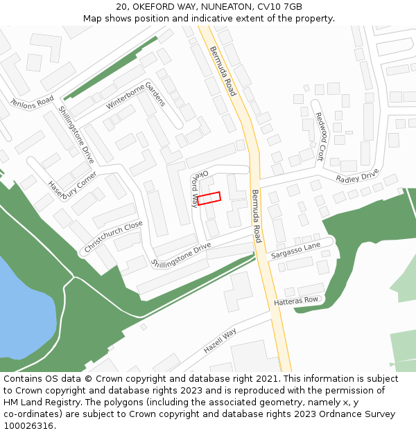 20, OKEFORD WAY, NUNEATON, CV10 7GB: Location map and indicative extent of plot