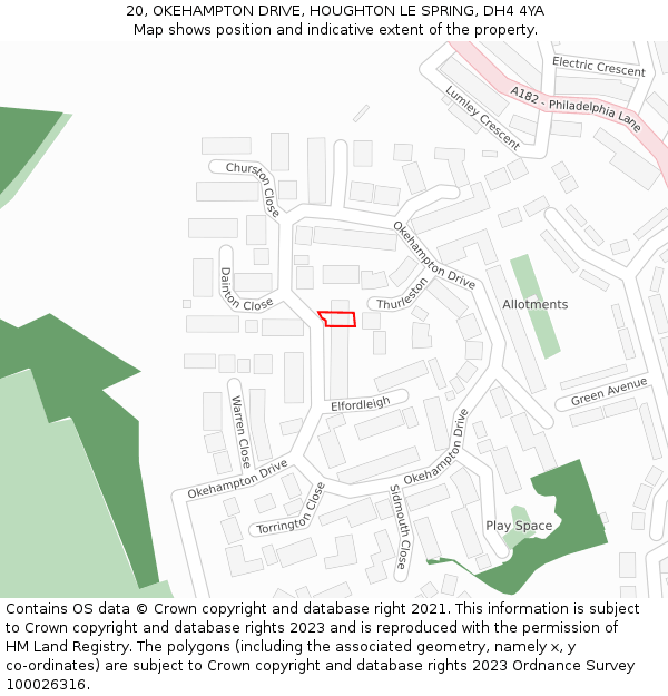 20, OKEHAMPTON DRIVE, HOUGHTON LE SPRING, DH4 4YA: Location map and indicative extent of plot