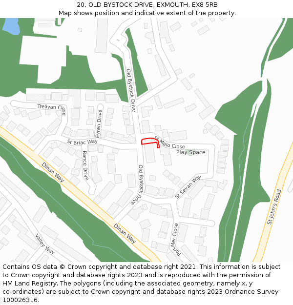 20, OLD BYSTOCK DRIVE, EXMOUTH, EX8 5RB: Location map and indicative extent of plot