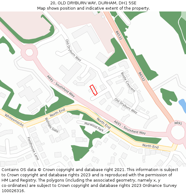 20, OLD DRYBURN WAY, DURHAM, DH1 5SE: Location map and indicative extent of plot