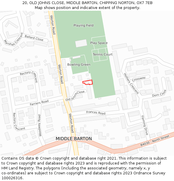 20, OLD JOHNS CLOSE, MIDDLE BARTON, CHIPPING NORTON, OX7 7EB: Location map and indicative extent of plot