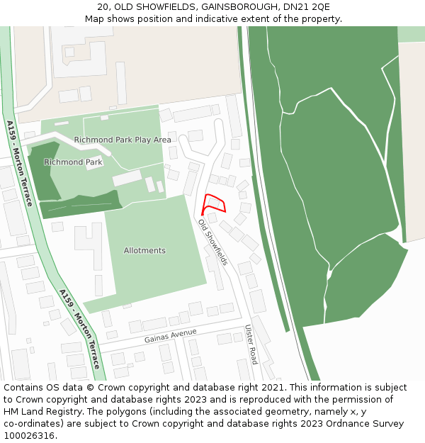 20, OLD SHOWFIELDS, GAINSBOROUGH, DN21 2QE: Location map and indicative extent of plot