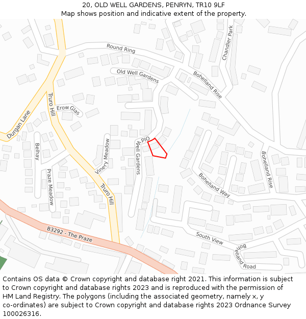 20, OLD WELL GARDENS, PENRYN, TR10 9LF: Location map and indicative extent of plot