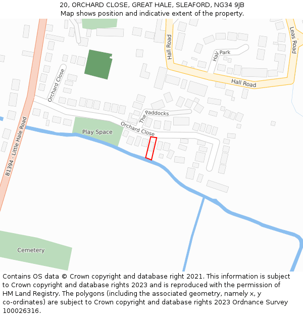 20, ORCHARD CLOSE, GREAT HALE, SLEAFORD, NG34 9JB: Location map and indicative extent of plot