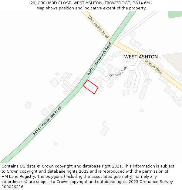 20, ORCHARD CLOSE, WEST ASHTON, TROWBRIDGE, BA14 6AU: Location map and indicative extent of plot