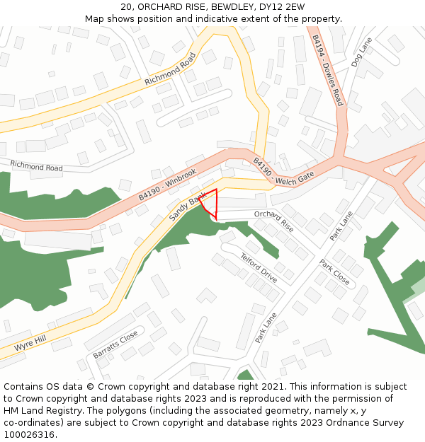 20, ORCHARD RISE, BEWDLEY, DY12 2EW: Location map and indicative extent of plot