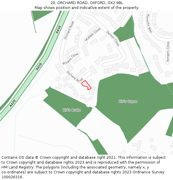 20, ORCHARD ROAD, OXFORD, OX2 9BL: Location map and indicative extent of plot