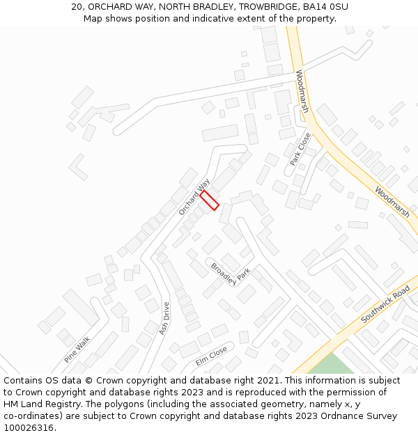 20, ORCHARD WAY, NORTH BRADLEY, TROWBRIDGE, BA14 0SU: Location map and indicative extent of plot