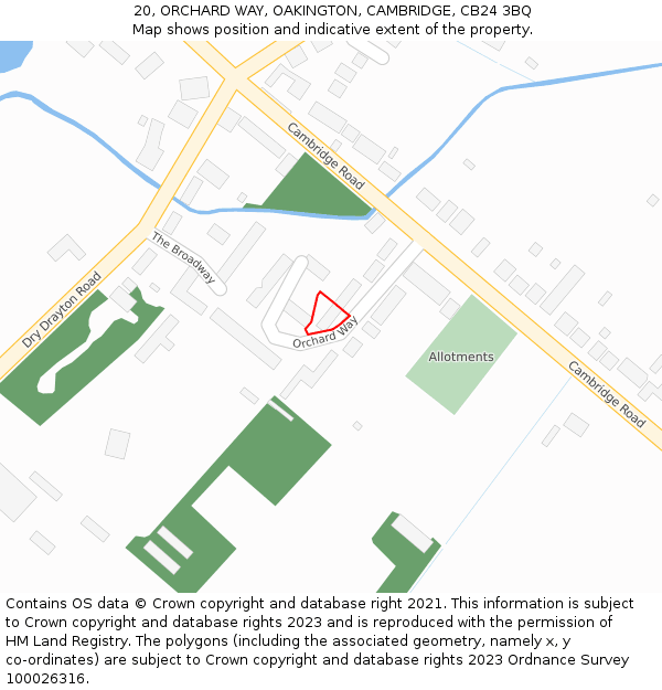 20, ORCHARD WAY, OAKINGTON, CAMBRIDGE, CB24 3BQ: Location map and indicative extent of plot