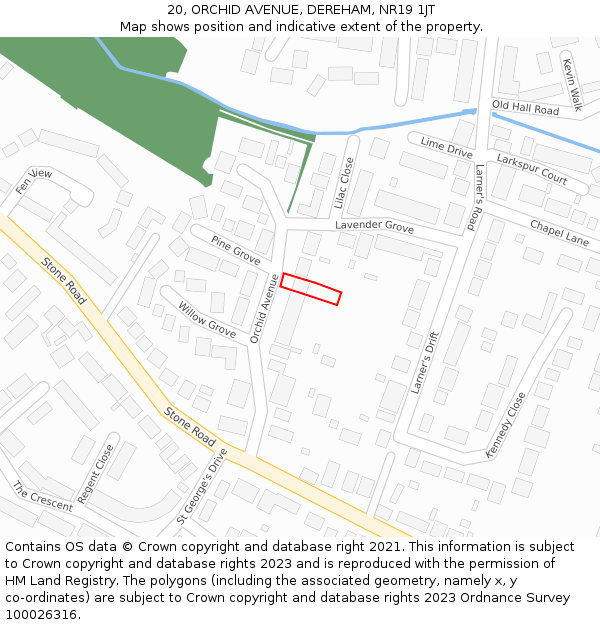 20, ORCHID AVENUE, DEREHAM, NR19 1JT: Location map and indicative extent of plot