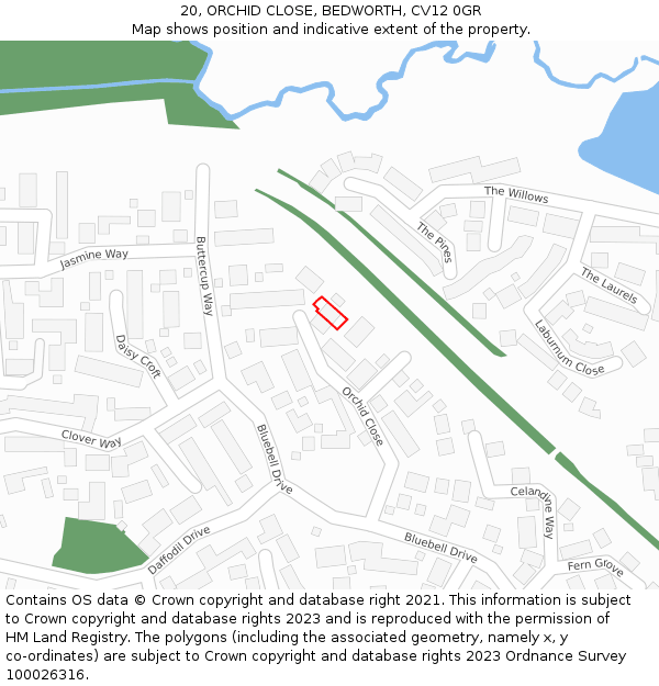 20, ORCHID CLOSE, BEDWORTH, CV12 0GR: Location map and indicative extent of plot