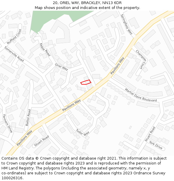 20, ORIEL WAY, BRACKLEY, NN13 6DR: Location map and indicative extent of plot