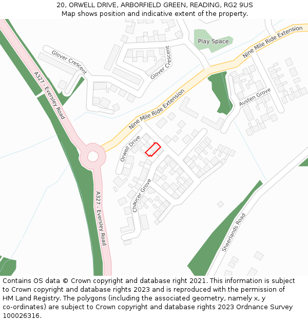 20, ORWELL DRIVE, ARBORFIELD GREEN, READING, RG2 9US: Location map and indicative extent of plot