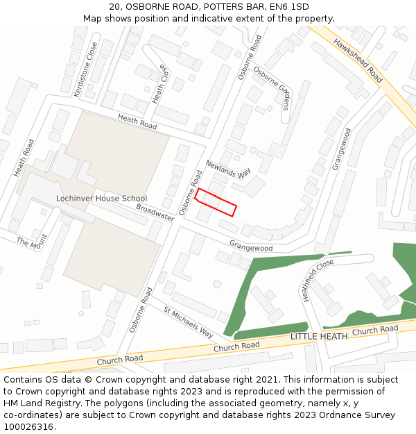 20, OSBORNE ROAD, POTTERS BAR, EN6 1SD: Location map and indicative extent of plot