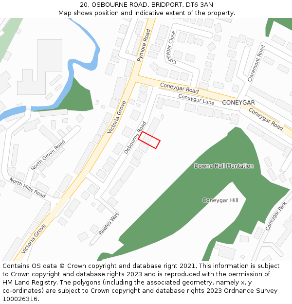 20, OSBOURNE ROAD, BRIDPORT, DT6 3AN: Location map and indicative extent of plot