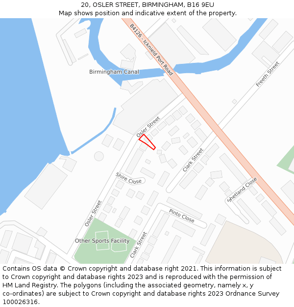 20, OSLER STREET, BIRMINGHAM, B16 9EU: Location map and indicative extent of plot