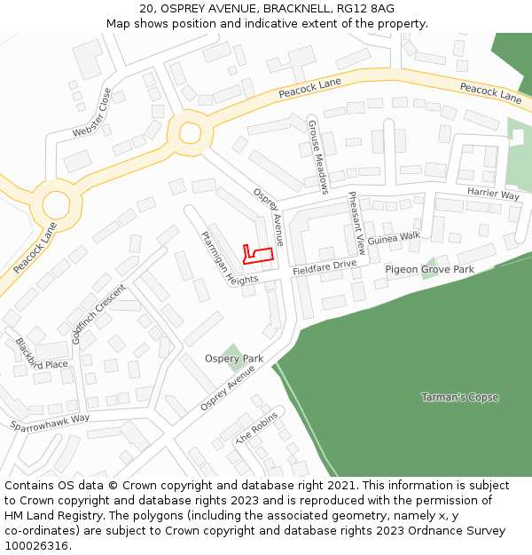 20, OSPREY AVENUE, BRACKNELL, RG12 8AG: Location map and indicative extent of plot