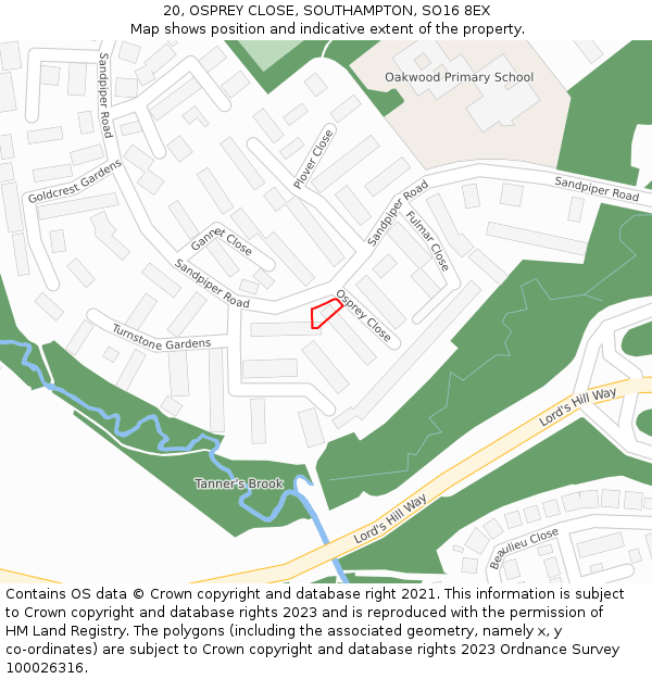 20, OSPREY CLOSE, SOUTHAMPTON, SO16 8EX: Location map and indicative extent of plot