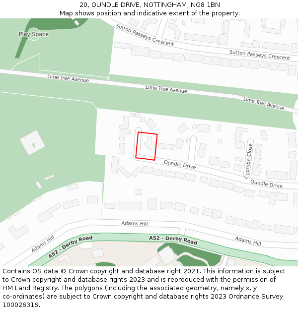 20, OUNDLE DRIVE, NOTTINGHAM, NG8 1BN: Location map and indicative extent of plot