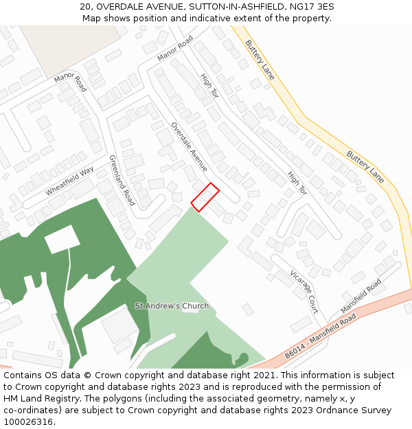 20, OVERDALE AVENUE, SUTTON-IN-ASHFIELD, NG17 3ES: Location map and indicative extent of plot