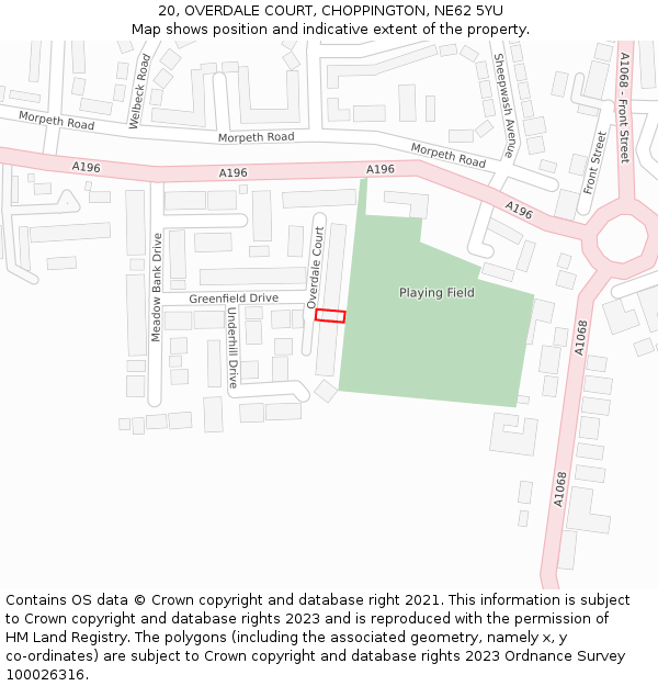 20, OVERDALE COURT, CHOPPINGTON, NE62 5YU: Location map and indicative extent of plot