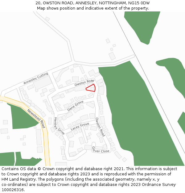 20, OWSTON ROAD, ANNESLEY, NOTTINGHAM, NG15 0DW: Location map and indicative extent of plot