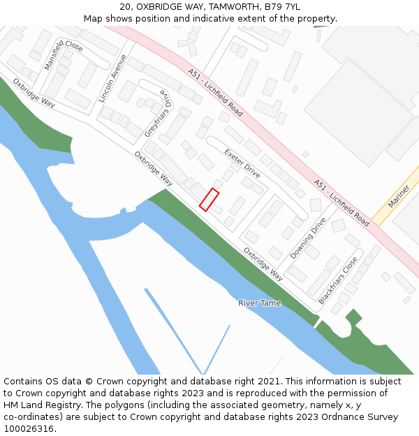 20, OXBRIDGE WAY, TAMWORTH, B79 7YL: Location map and indicative extent of plot