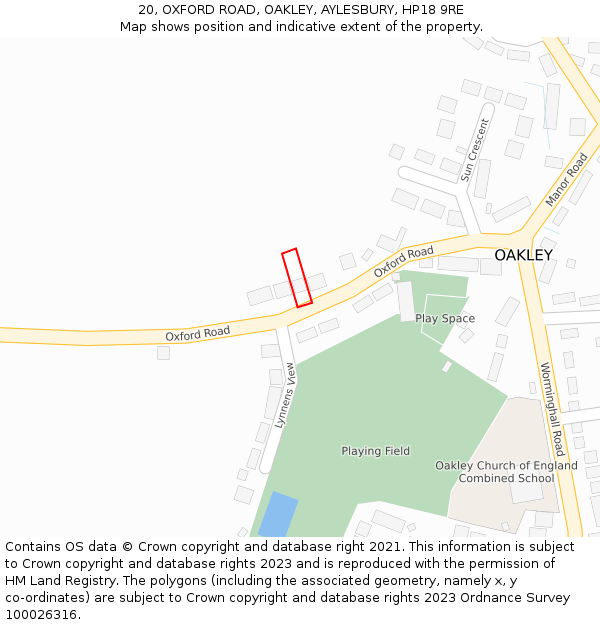 20, OXFORD ROAD, OAKLEY, AYLESBURY, HP18 9RE: Location map and indicative extent of plot