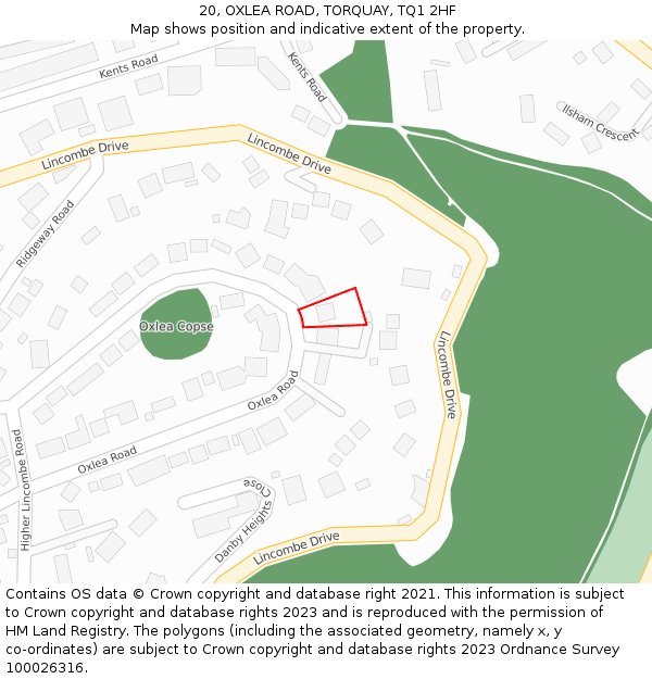 20, OXLEA ROAD, TORQUAY, TQ1 2HF: Location map and indicative extent of plot