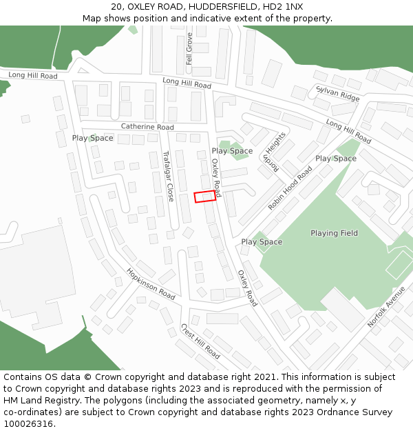 20, OXLEY ROAD, HUDDERSFIELD, HD2 1NX: Location map and indicative extent of plot