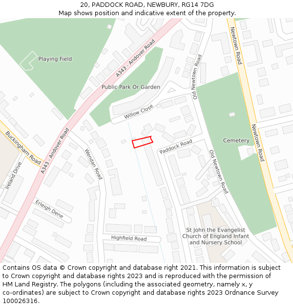 20, PADDOCK ROAD, NEWBURY, RG14 7DG: Location map and indicative extent of plot