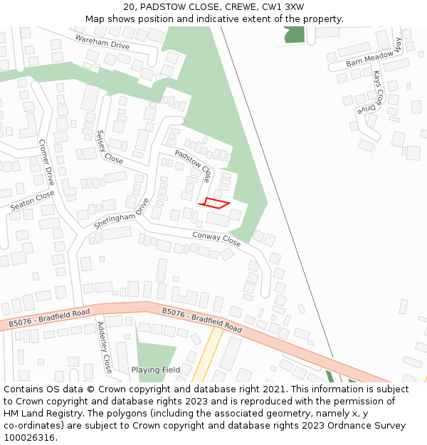 20, PADSTOW CLOSE, CREWE, CW1 3XW: Location map and indicative extent of plot