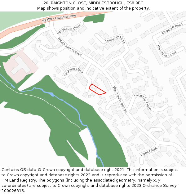 20, PAIGNTON CLOSE, MIDDLESBROUGH, TS8 9EG: Location map and indicative extent of plot