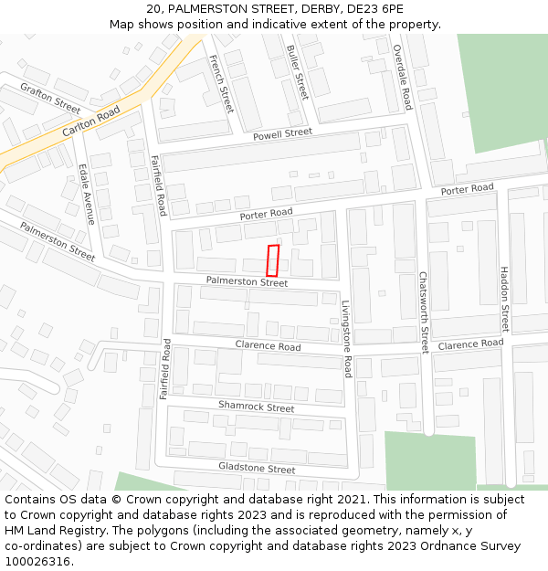 20, PALMERSTON STREET, DERBY, DE23 6PE: Location map and indicative extent of plot