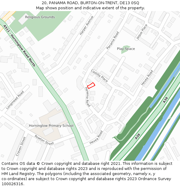 20, PANAMA ROAD, BURTON-ON-TRENT, DE13 0SQ: Location map and indicative extent of plot