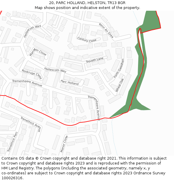 20, PARC HOLLAND, HELSTON, TR13 8GR: Location map and indicative extent of plot