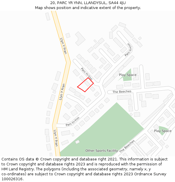 20, PARC YR YNN, LLANDYSUL, SA44 4JU: Location map and indicative extent of plot