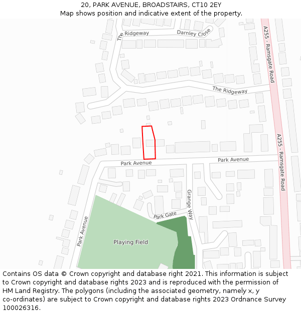 20, PARK AVENUE, BROADSTAIRS, CT10 2EY: Location map and indicative extent of plot