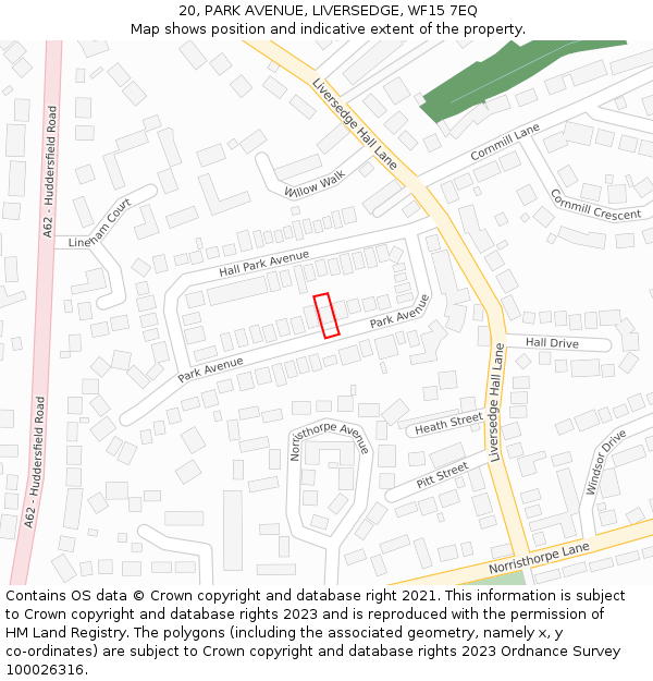 20, PARK AVENUE, LIVERSEDGE, WF15 7EQ: Location map and indicative extent of plot