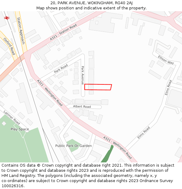 20, PARK AVENUE, WOKINGHAM, RG40 2AJ: Location map and indicative extent of plot