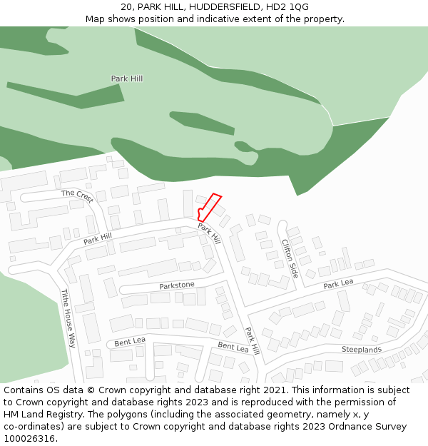 20, PARK HILL, HUDDERSFIELD, HD2 1QG: Location map and indicative extent of plot