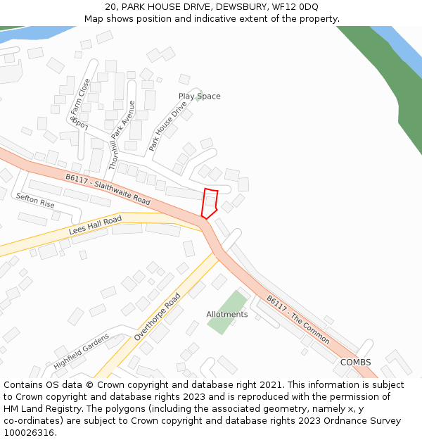 20, PARK HOUSE DRIVE, DEWSBURY, WF12 0DQ: Location map and indicative extent of plot