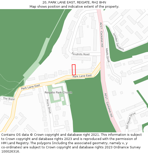 20, PARK LANE EAST, REIGATE, RH2 8HN: Location map and indicative extent of plot