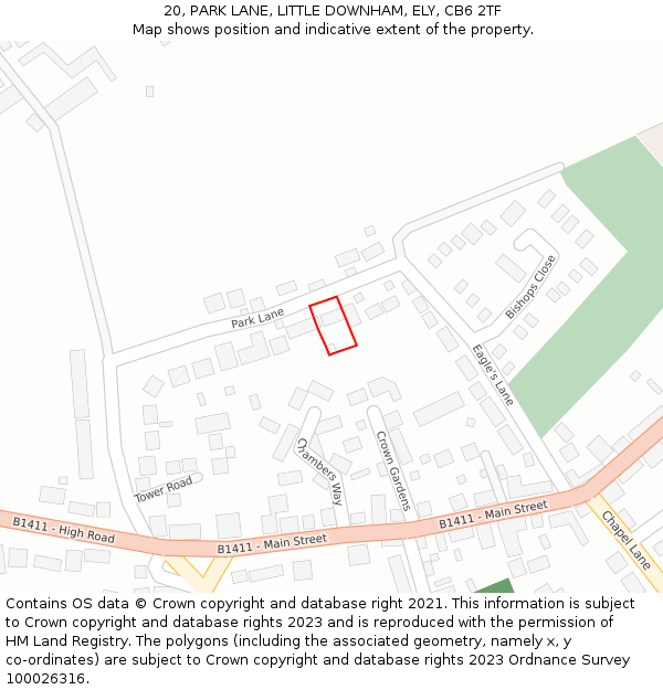 20, PARK LANE, LITTLE DOWNHAM, ELY, CB6 2TF: Location map and indicative extent of plot