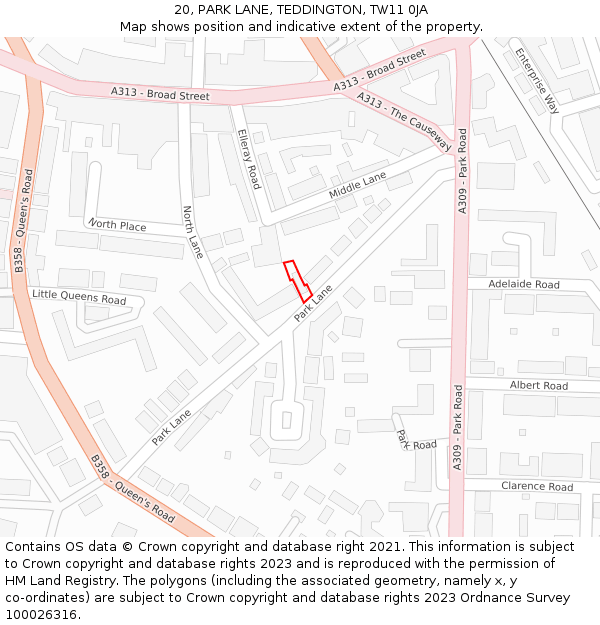 20, PARK LANE, TEDDINGTON, TW11 0JA: Location map and indicative extent of plot