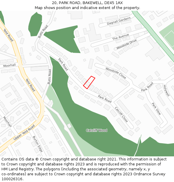 20, PARK ROAD, BAKEWELL, DE45 1AX: Location map and indicative extent of plot